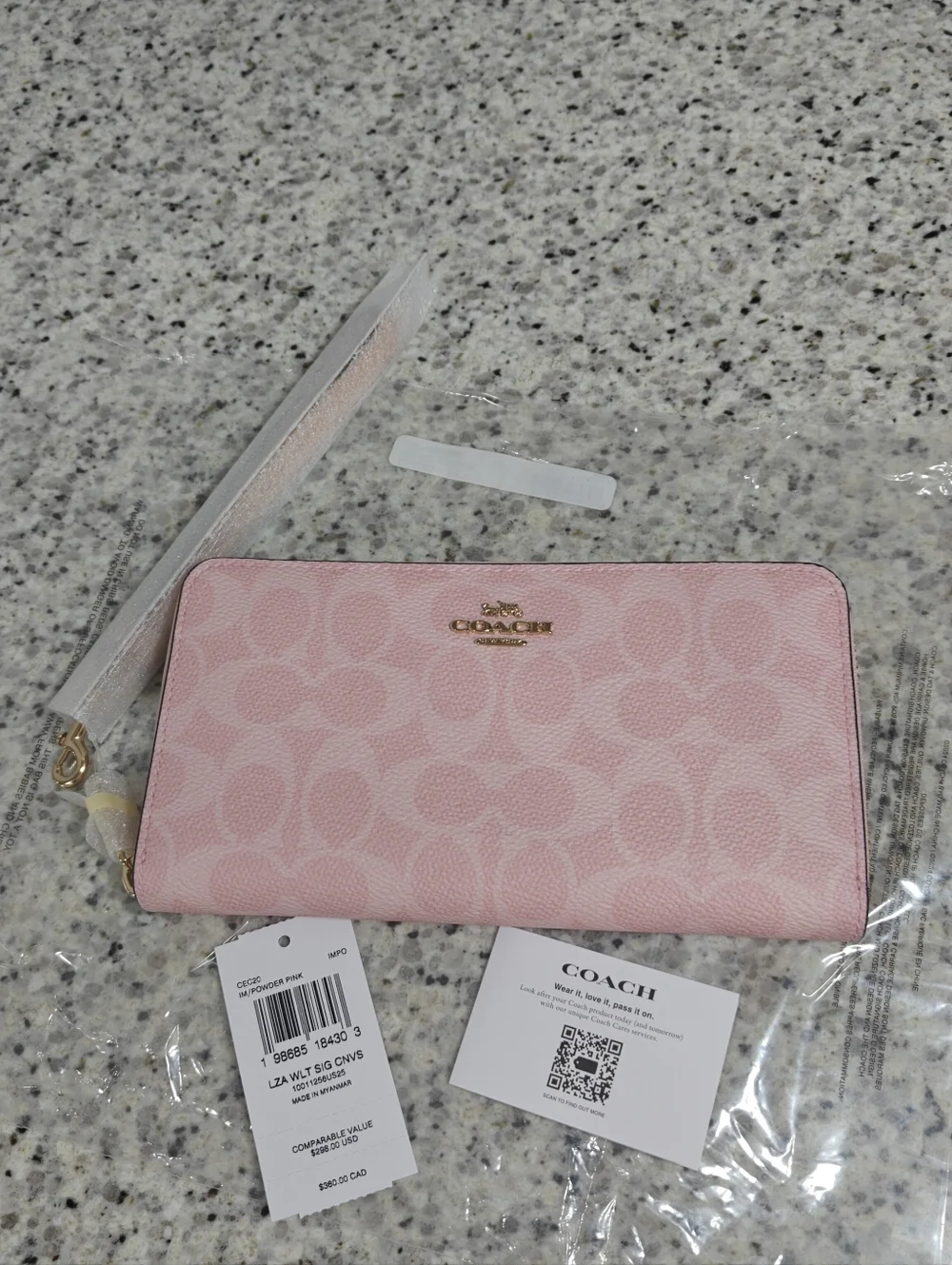 Coach Long Zip Around Wallet In Signature Canvas (Powder pink) - Picture 3 of 8